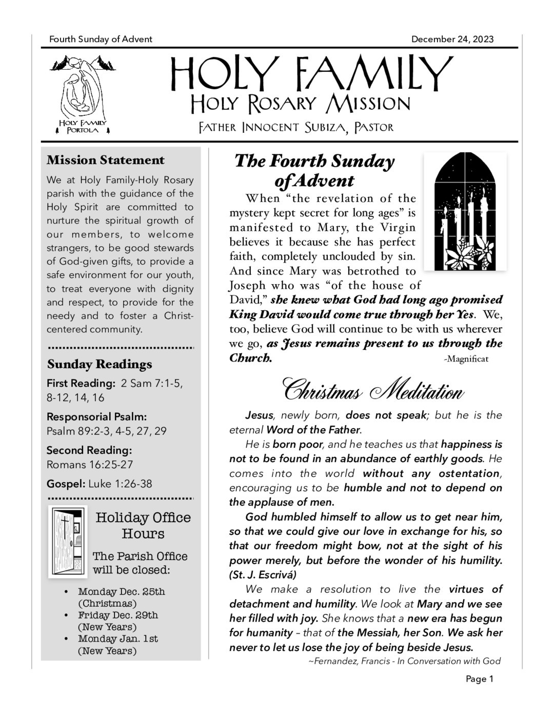 Bulletins Holy Family Parish